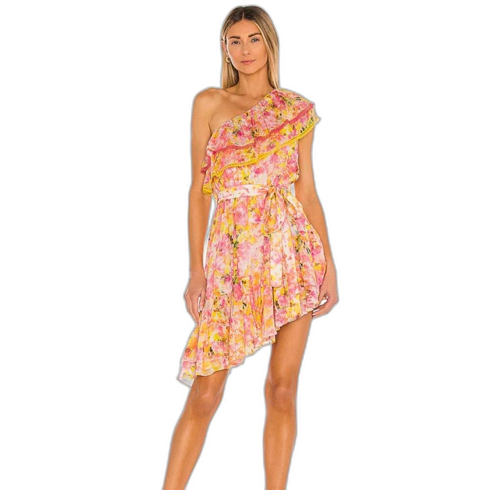 Rococo Sand Nesh One Shoulder Floral Ruffle Mini Dress XS Romantic Chic